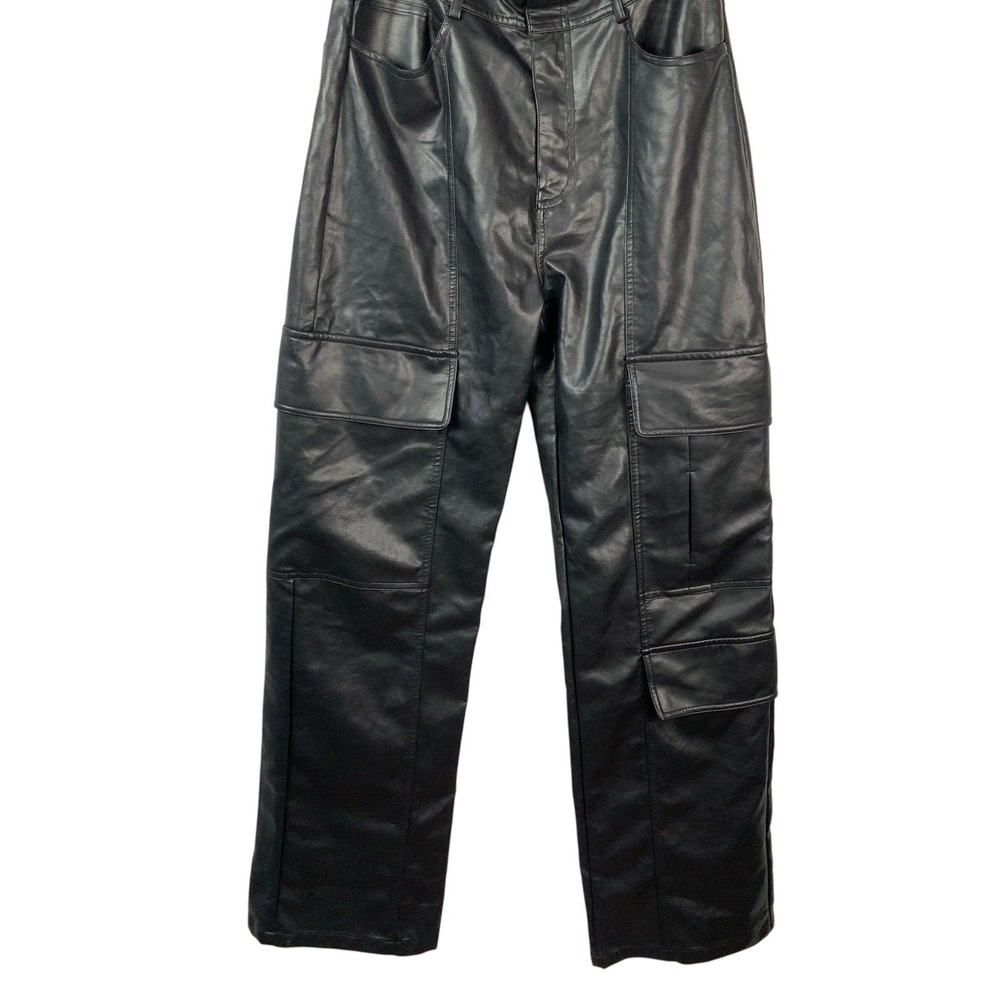 Nasty Gal Black Faux Leather Cargo Jumpsuit 6 Button Strapless Sleeveless Pocket - Picture 3 of 9
